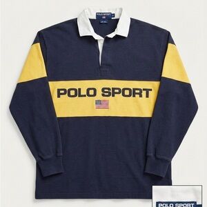 Polo by Ralph Lauren Men's Blue and Yellow Polo Sport Shirt